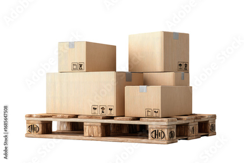 Cardboard boxes stacked on a wooden pallet
