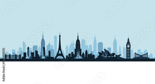 Iconic World City Skyline Silhouette Capturing Architectural Marvels and Famous Landmarks