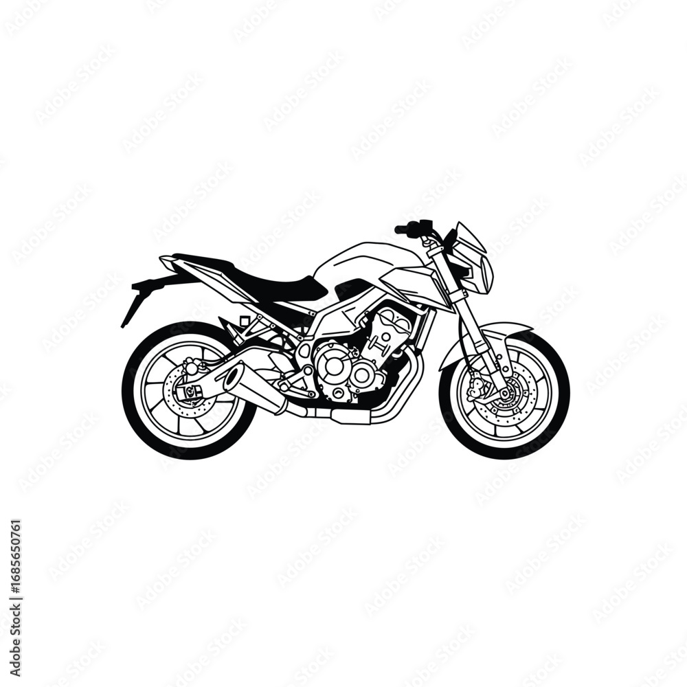 Obraz premium Sport motorcycle line art illustration with detailed components on a white background. EPS 10.