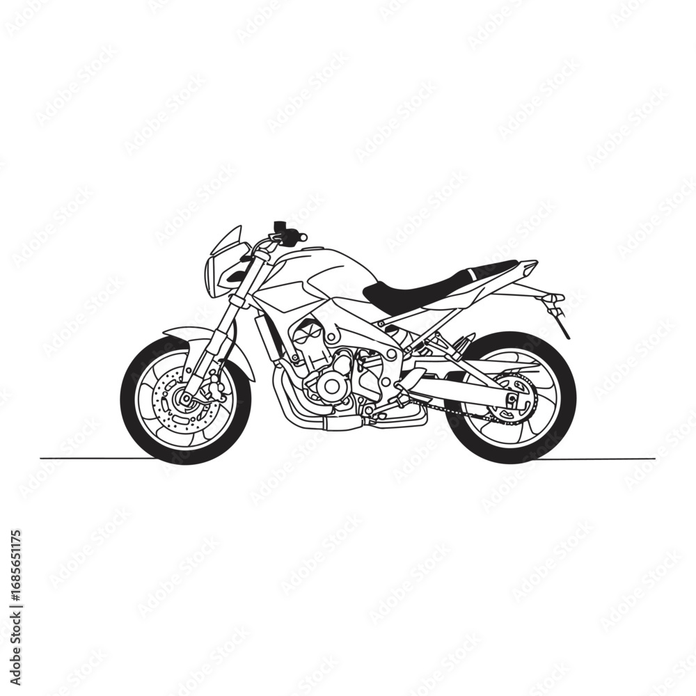 Obraz premium Sport motorcycle line art illustration with detailed components on a white background. EPS 10.