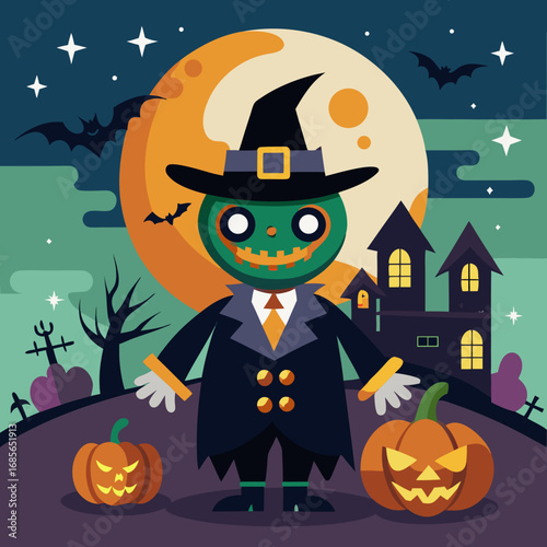 halloween background with pumpkin and bats