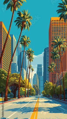 vector illustration, Cityscape of Los angeles in usa, attractive touristic advertisement poster, beautiful touristic must-see destination. Beautiful tourist destination. Travel destination.
