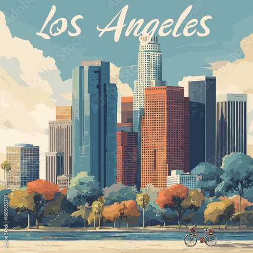 vector illustration, Cityscape of Los angeles in usa, attractive touristic advertisement poster, beautiful touristic must-see destination. Beautiful tourist destination. Travel destination.