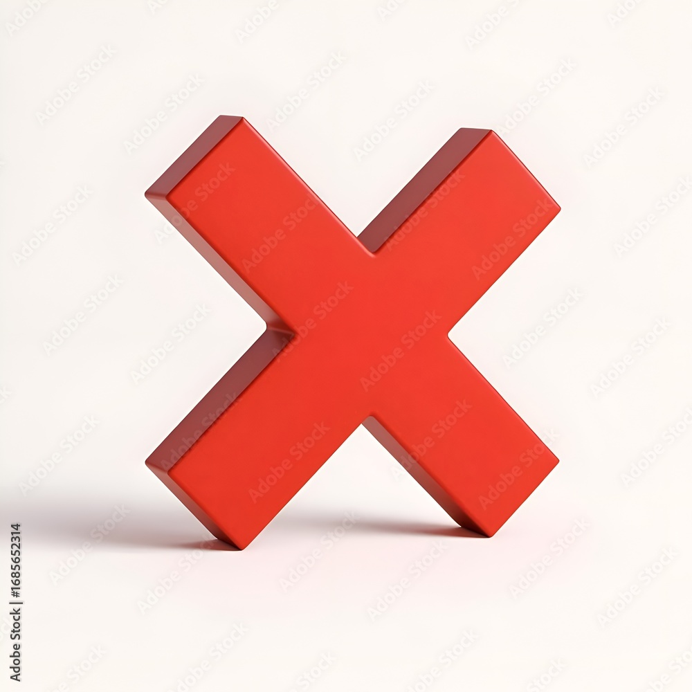 Obraz premium Vibrant red three-dimensional X mark symbolizing error, rejection, and prohibition on a white backdrop