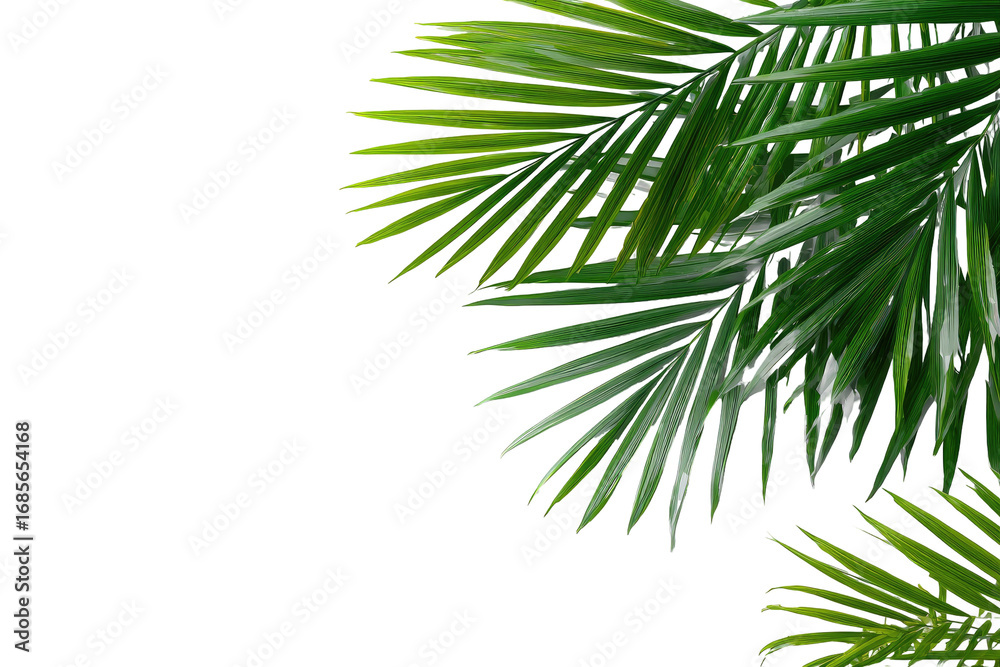 Naklejka premium Close-up of vibrant green palm fronds against a black background (2)