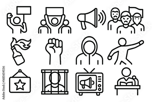 Protesters gather with signs and symbols to advocate for social change during an event in an urban setting