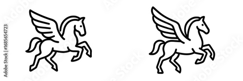 Two elegant winged horses galloping side by side in a whimsical design, showcasing fantasy and grace in motion