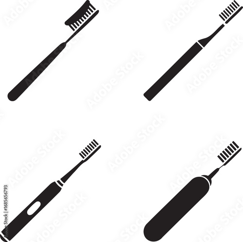 Toothbrush silhouette set vector illustration isolated on transparent background