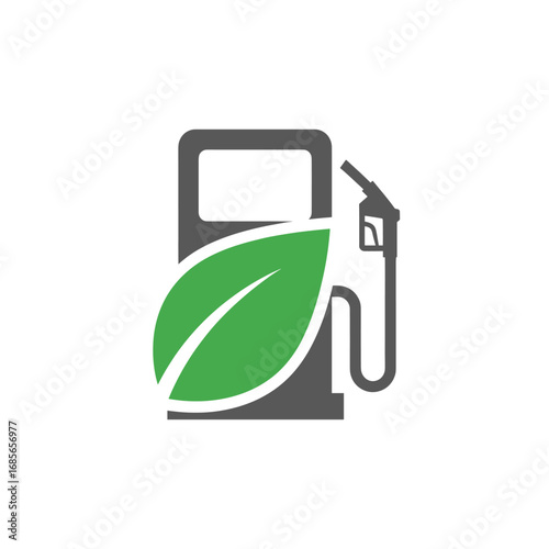 Eco-friendly fuel station icon; green leaf symbolizes sustainable energy.