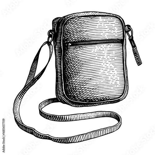 Small shoulder bag in vintage engraved style, black and white, for minimalist fashion accessories