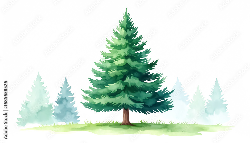 Obraz premium Christmas tree painting illustration