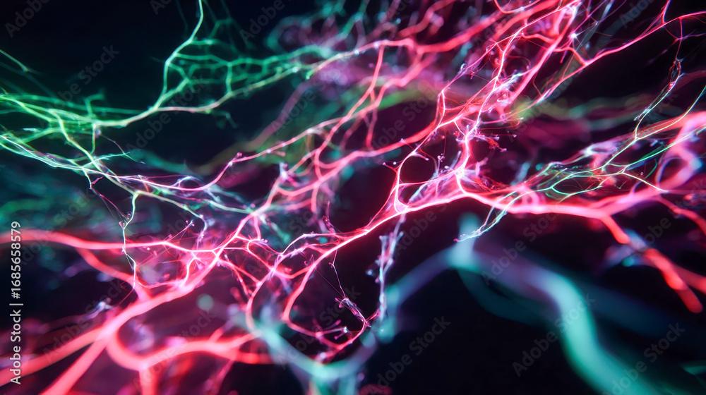 Fototapeta premium Colorful neural networks with glowing abstract lines