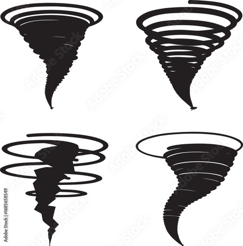Tornado silhouette set vector illustration isolated on transparent background