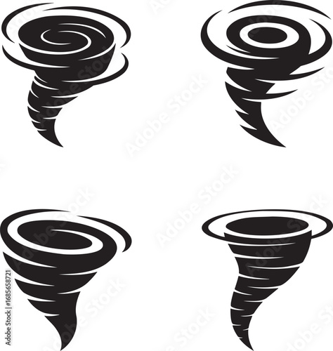 Tornado silhouette set vector illustration isolated on transparent background