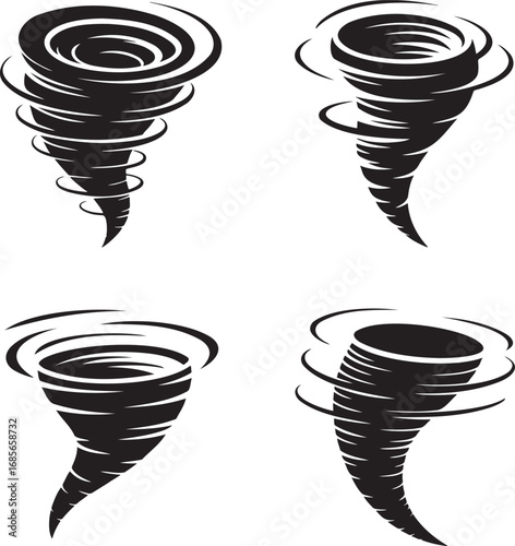 Tornado silhouette set vector illustration isolated on transparent background