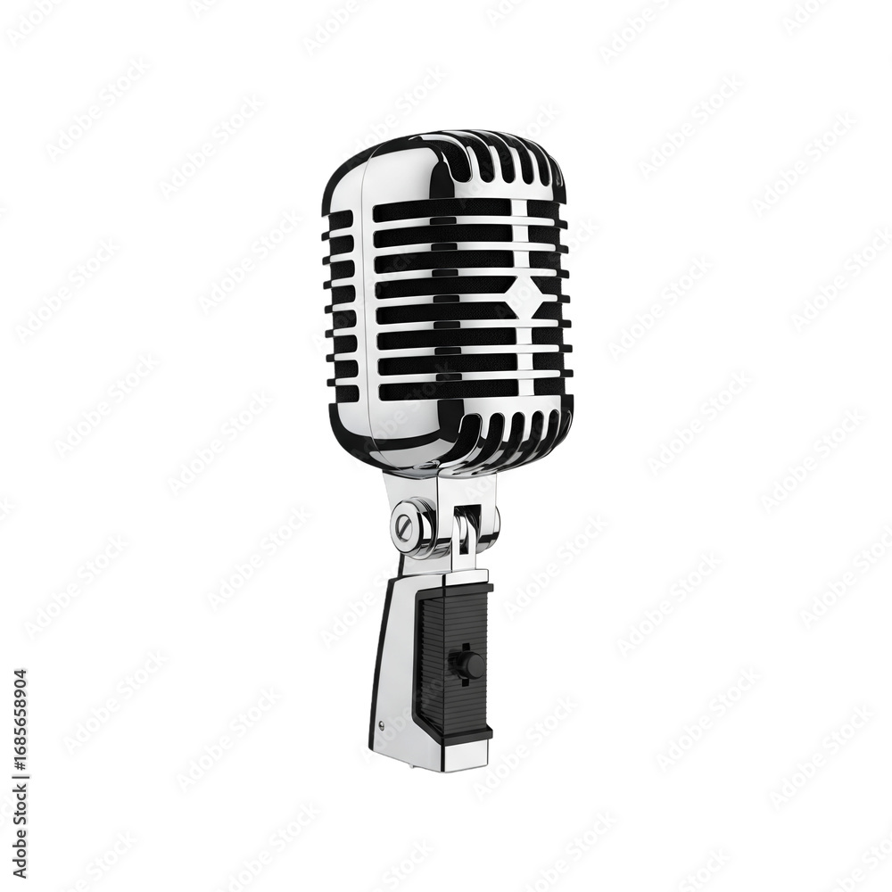Fototapeta premium Retro Vintage Microphone Isolated on White Background for Music, Podcast and Broadcasting Concept