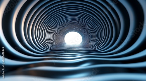 Dark Circular Tunnel Rippling Floor and Bright Light the End abstract ribbed