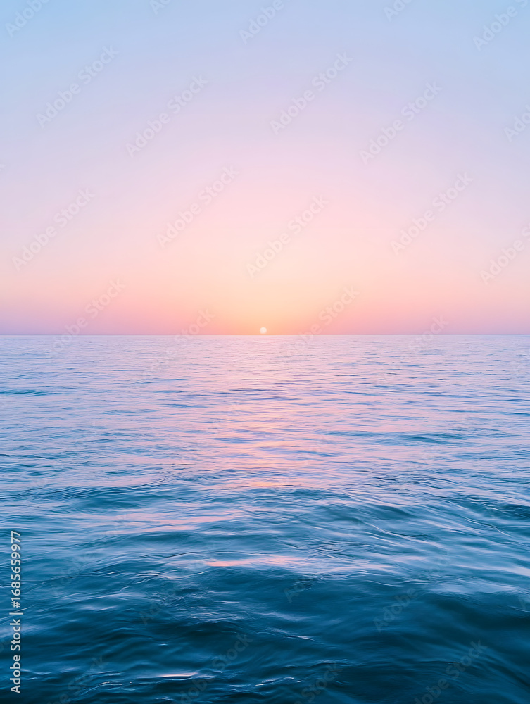 Obraz premium Peaceful Ocean Sunset: Tranquil Marine & Scenic Coastal Landscape at Dusk