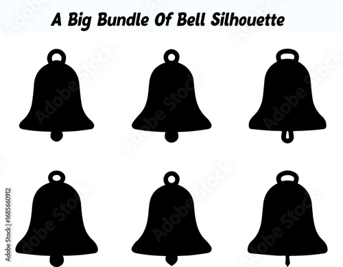 Collection of Six Bell Silhouettes in Black and White for Holiday or Celebration