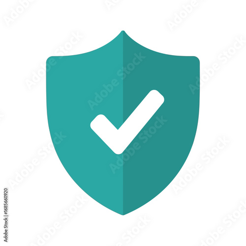 Green shield icon with a white checkmark symbolizing security, protection, and data safety. Flat design vector illustration for digital interfaces