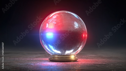 Crystal ball glows with red and blue light