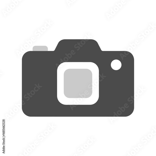 Simple digital camera icon in a flat design style, a minimalist pictogram for photography and media concepts isolated on a white background. Vector illustration