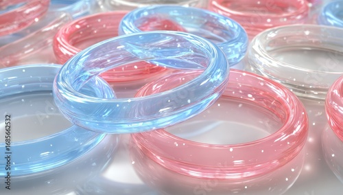 Abstract rings, light-blue, light-pink, translucent
