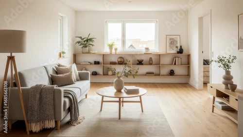 Scandinavianinspired room with light wood finishes and minimalist decor portraying fresh interior renovation styles.