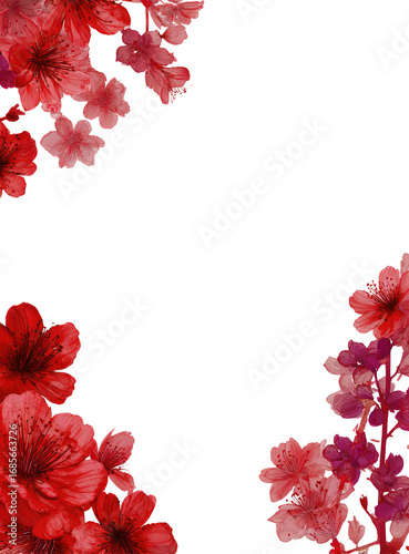 Floral frame with red and pink blossoms