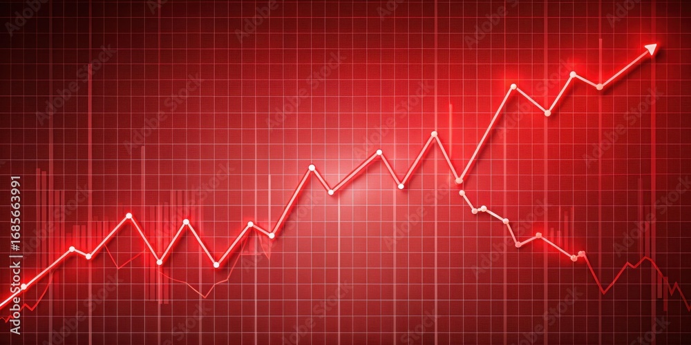 Naklejka premium Red Line Graph with Volatile Stock Market Fluctuations