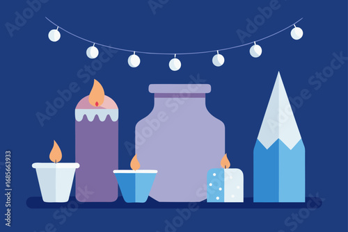 ceramic candle jars  ice sculptures  fairy lights 