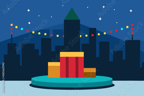 city lights  urban christmas  sleek podium  