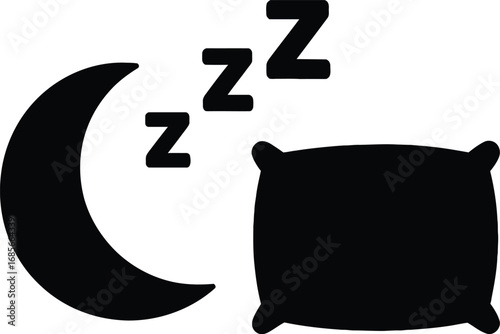 Sleep Symbols Silhouette – Moon, Pillow, and Zs in Black and White Minimalist Style