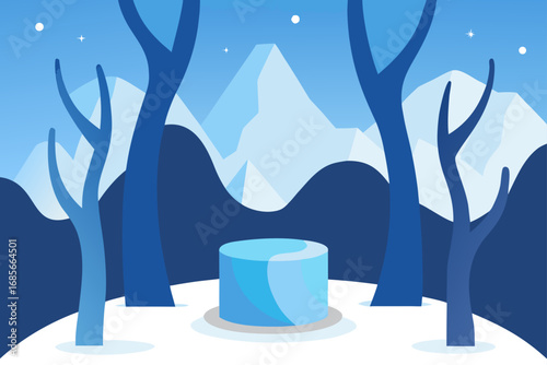 winter forest  icy branches  product pedestal  