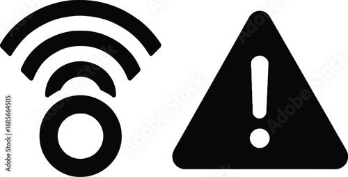 Wi-Fi Alert Icons – Connectivity Signal and Warning Symbol in Black Silhouette