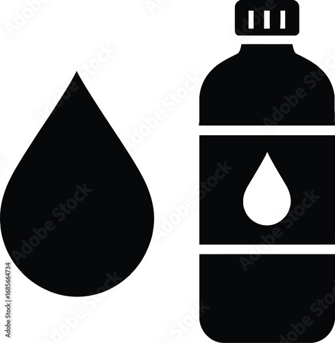 Water Bottle and Droplet Silhouettes – Minimalist Black and White Hydration Icons