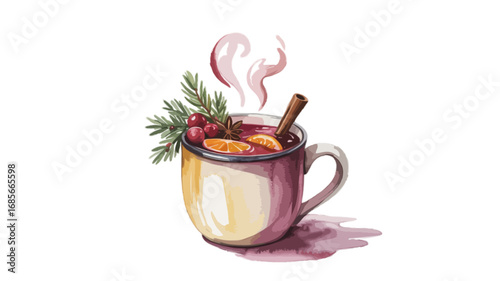 mulled christmas wine in watercolor style isolated on transparent background