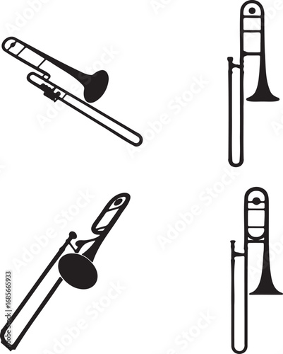 Trombone silhouette set vector illustration isolated On Transparent Background