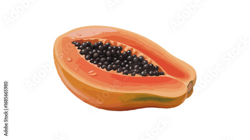 half of a fresh papaya fruit isolated on transparent background