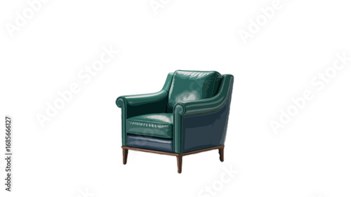 green blue leather modern armchair isolated on transparent background