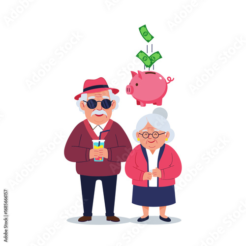 Elderly couple saving money for a secure and happy retirement future