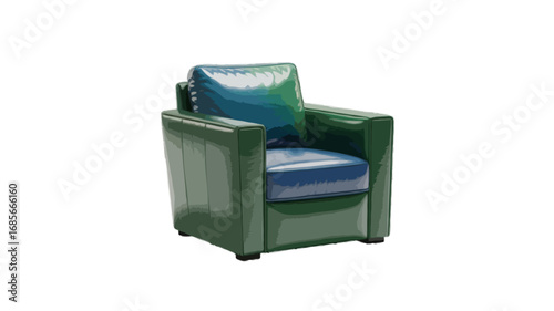 green blue leather modern armchair isolated on transparent background