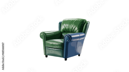 green blue leather modern armchair isolated on transparent background