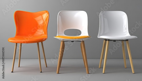 Three modern chairs in varying colors (2)
