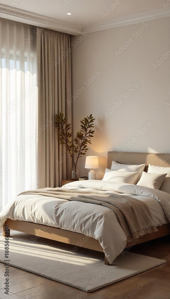 custom made wallpaper toronto digitalSerene bedroom, soft lighting illuminates calming neutral tones Soft textiles and minimalist decor create a peaceful atmosphere perfect for relaxation and sleep , comfortable, gentle