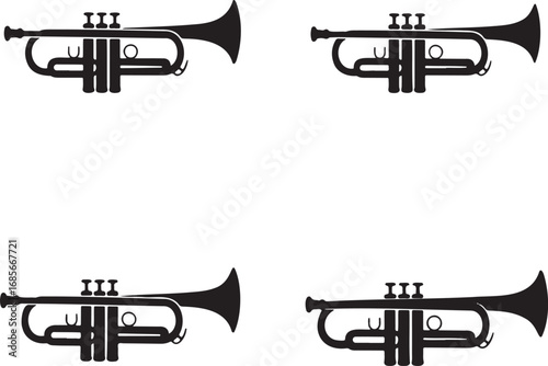 Trumpet and Cornet silhouette set vector illustration isolated on transparent background