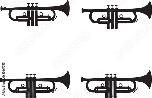 Trumpet and Cornet silhouette set vector illustration isolated on transparent background