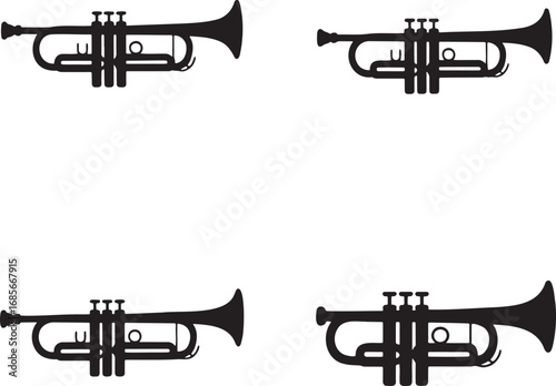 Trumpet and Cornet silhouette set vector illustration isolated on transparent background