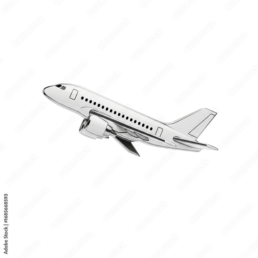 Obraz premium Sleek White Passenger Jet Airplane Taking Off in Flight Isolated on White Background - Air Travel, Aviation, and Global Transport Concept