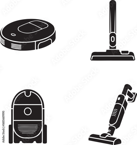 Vacuum Cleaner silhouette set vector illustration isolated on transparent background